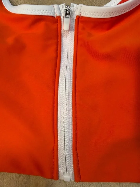 Old Navy Swim Top Scoop Neck Zip Front Padded Stretch Orange Lake Pool Womens XL - Picture 7 of 7